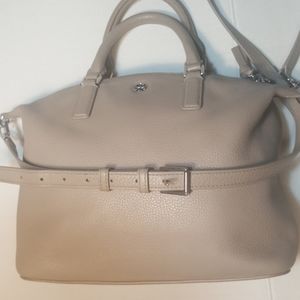 Tory Burch Taupe Pebbled Leather handbag satchel